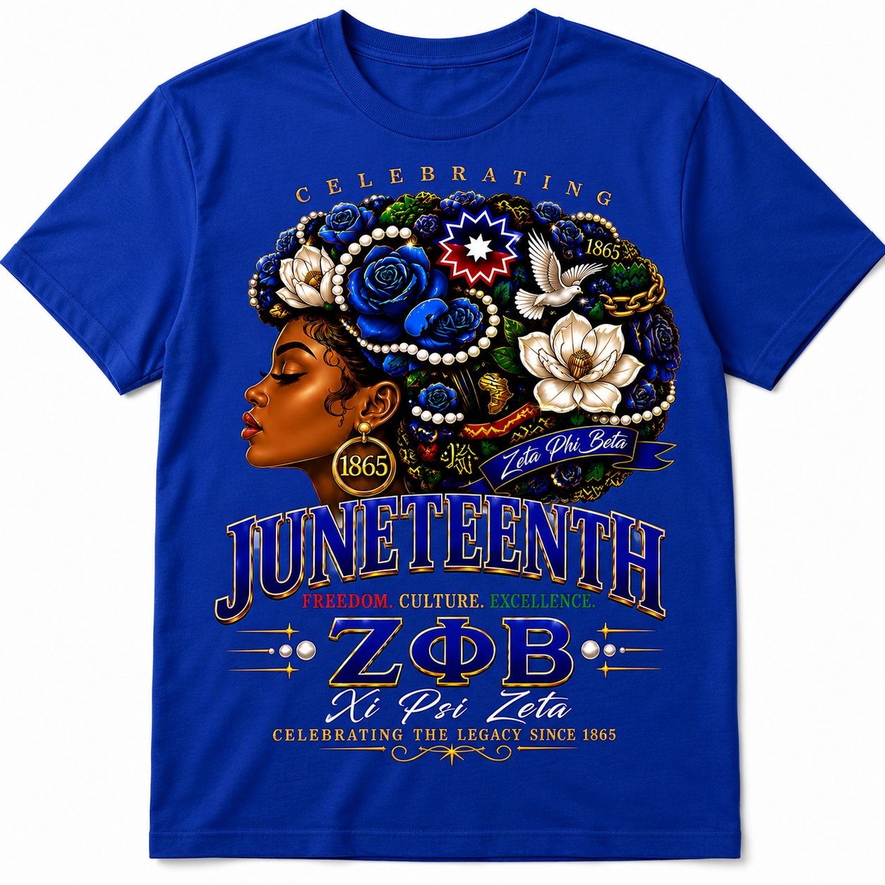 Royal blue Zeta Phi Beta Juneteenth shirt with custom chapter name option
