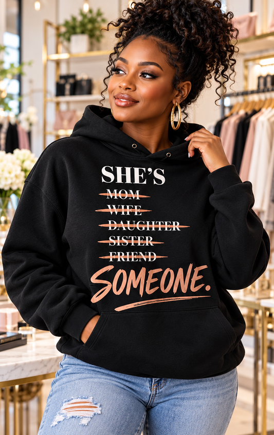 Women’s black She’s Someone graphic statement hoodie