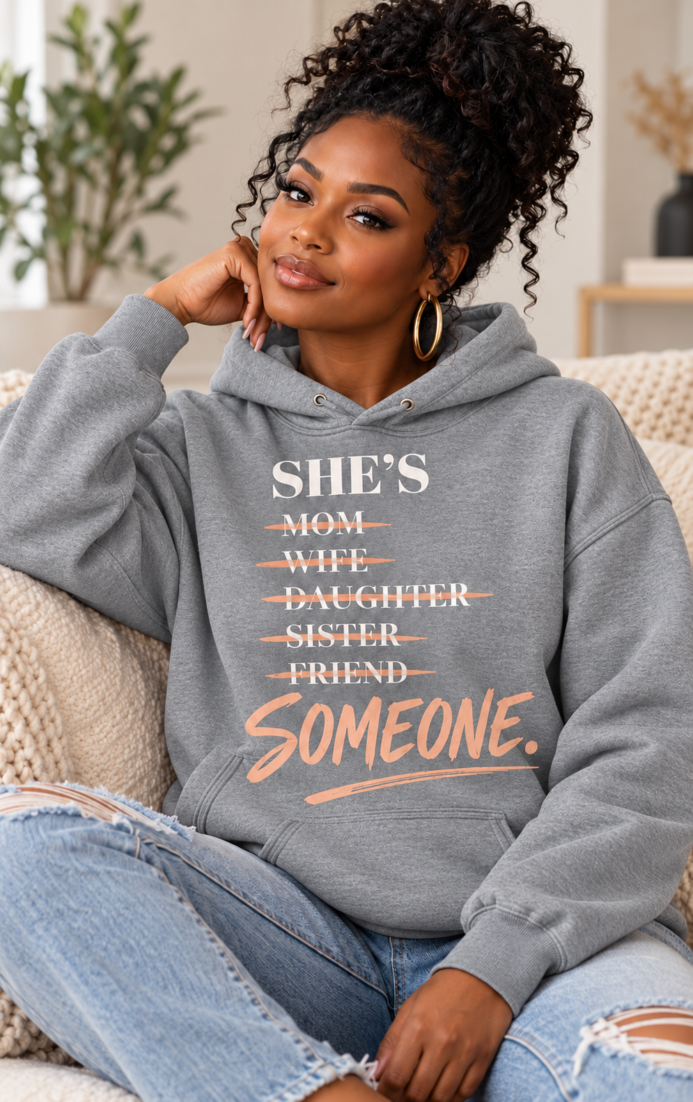 Women’s heather gray She’s Someone inspirational graphic hoodie