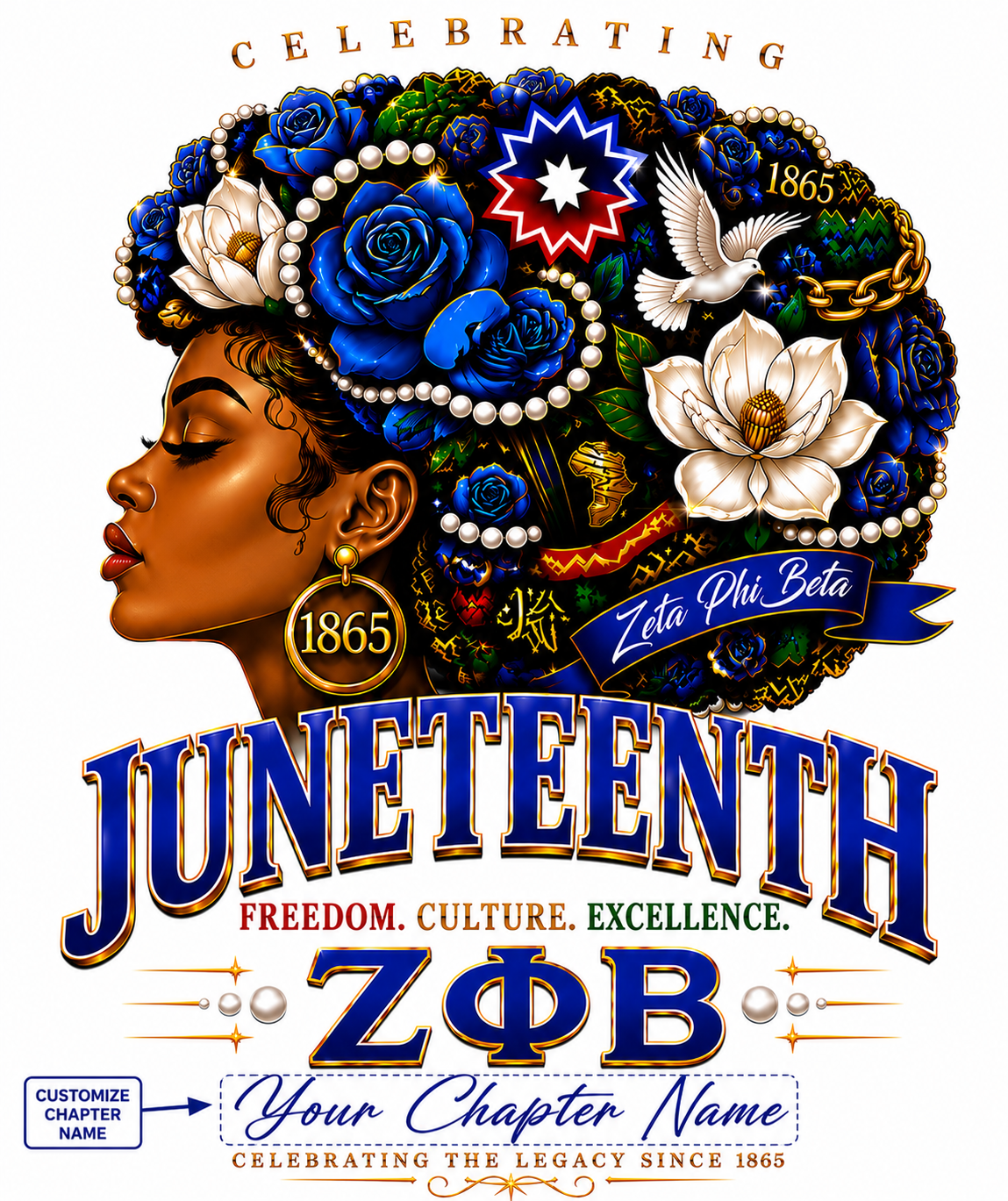 Custom Zeta Phi Beta Juneteenth shirt showing personalized chapter name customization